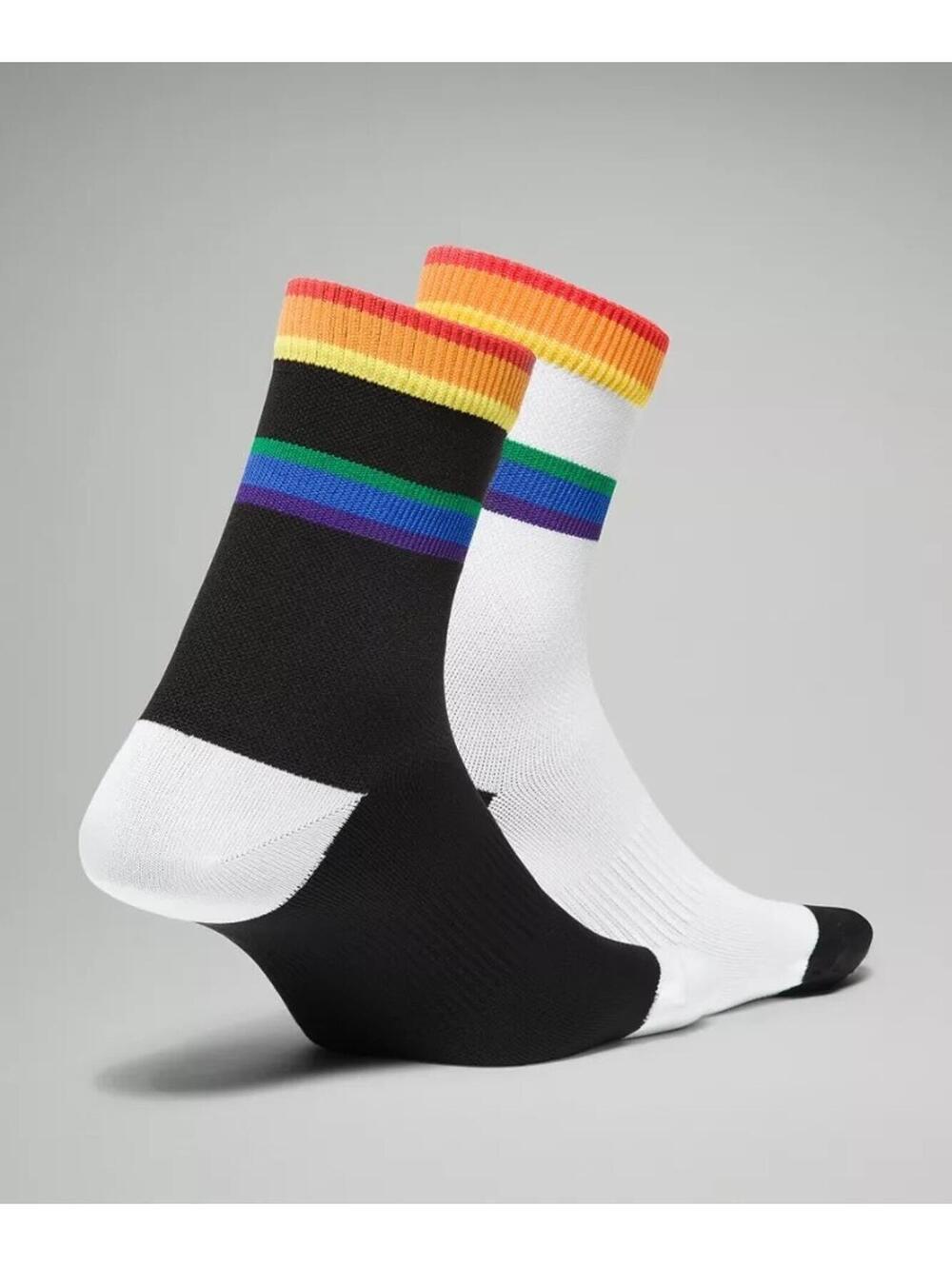 Lululemon Tale to Tell Mid Crew Sock 2 Pack Rainbow Pride Black S/M NWT $28 MSRP - Picture 2 of 5